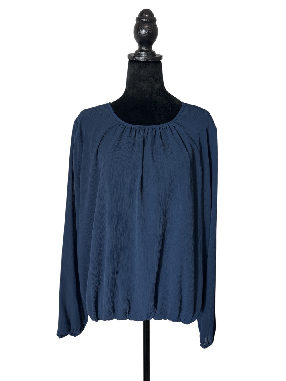 TOMMY HILFIGER Navy Blue Long Sleeve Bubble Hem Blouse Size XL